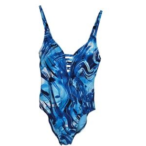 Peyton & Parker One Piece Swimsuit Small Blue Abstract Strappy NWT